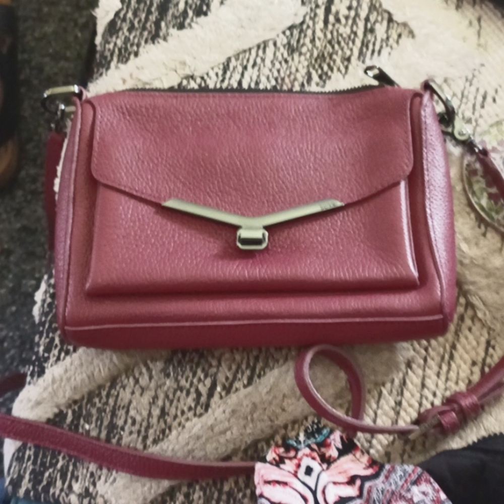 Botkier Valentina Burgundy Crossbody Bag All Leather w/ Black Hardware.